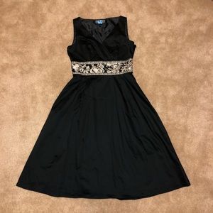 Black A line dress with embroidered waist
